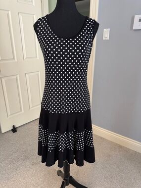 Sleeveless Black & White Polka Dot Fit-and-Flare Mini Dress